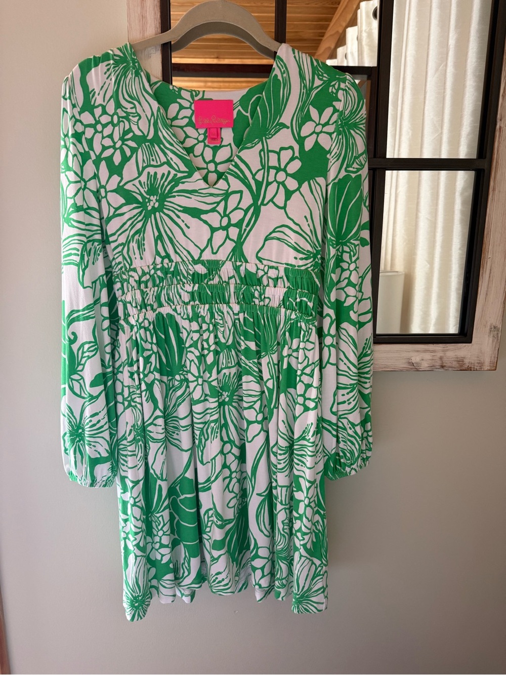 Lilly Pulitzer Green & White Floral V-Neck Dress